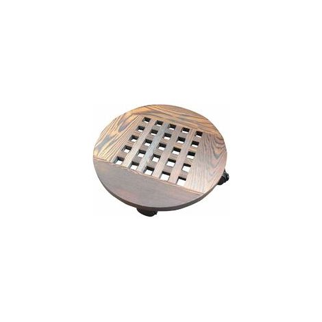 Support de plante en pot de caddy de jardinière en bois avec des roues, chariot de planteur de plateau mobile de rouleau de base de pot de fleur rond roulant pour maison jardin extérieur, 30cm (1/5)