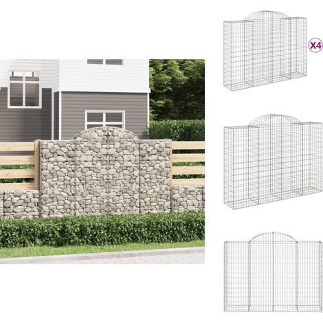 Paniers à gabions arqués 4 pcs 200x50x140/160 cm Fer galvanisé - Panier Gabion - Mur Gabion - Clôture Gabion - Décoration Jardin - Barrière Jardin (1/5)
