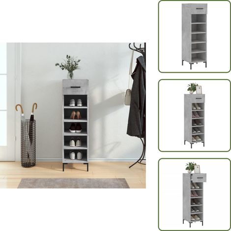 Schuhschrank Betongrau 30x35x105 cm Holzwerkstoff - Schuhschrank - Holzwerkstoffmöbel - Garderobe - Einbauschrank - Regal (1/5)