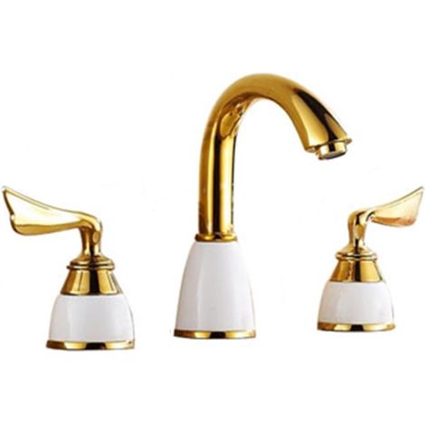 Bathroom sink faucets 8" Gold two-handle bathroom faucet Three-hole bathroom faucet Antique brass faucet Hot and cold 3-hole bathroom faucet (1/5)
