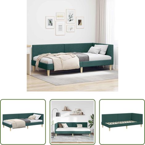 vidaXL Canapé convertible - Cadre de lit d'angle avec tête de lit Vert foncé 80 cm x 200 cm (1/5)