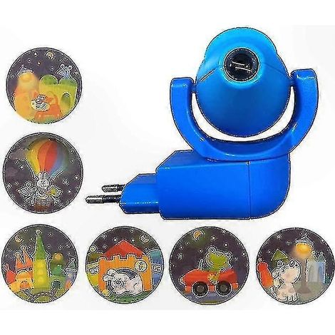 Lampe projecteur étoiles et lune avec 6 motifs rotatifs et capteur, veilleuse LED pour chambre de bébé, adaptateur UE inclus, bleu (1/4)