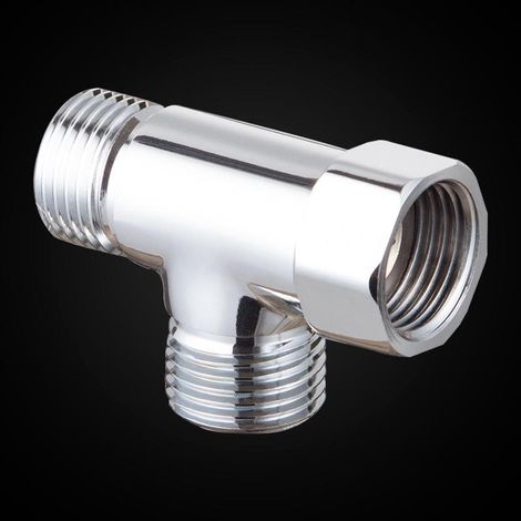 Robinets de dérivation en laiton G1/2" - Adaptateur té universel pour douche - Connecteur chromé pour pommeau et bidet portable (1/5)