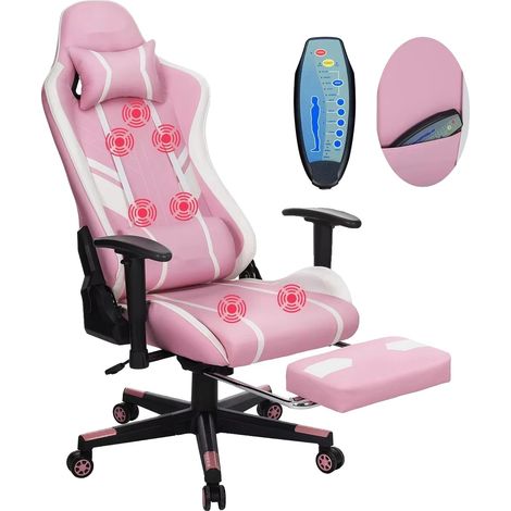 Chaise de bureau, design ergonomique, hauteur réglable, Rose Blanc (1/2)