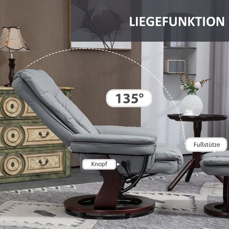 Fauteuil relaxant pivotant avec repose-jambes, dossier inclinable, similicuir gris, charge max 130 kg (1/4)