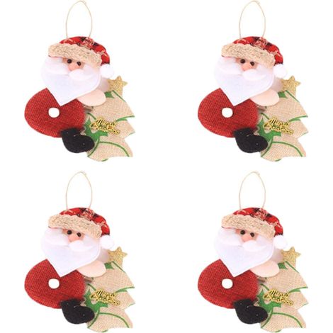 Pendentifs en tissu Noël – Lot de 4 décorations suspendues pour sapin, motif Père Noël, design festif et léger