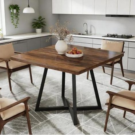 Tavolo da pranzo 80x80 cm marrone e nero in MDF e metallo stile industriale