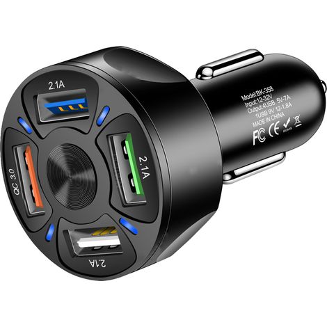 Chargeur USB Voiture QC3.0 4 Ports Rapide Protection Surchauffe Adaptateur Allume-Cigare Multiprise (1/5)