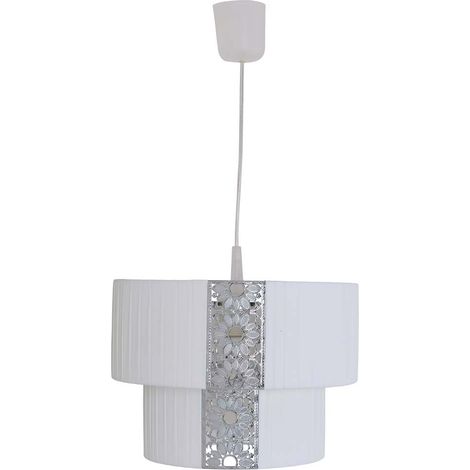 Suspension lampe suspendue plafonnier lampe de salon textile métal blanc H 105