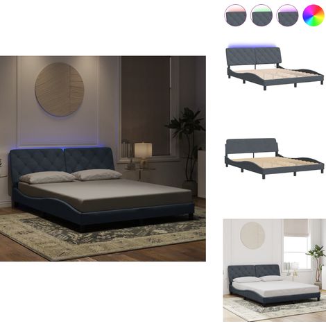 Cadre de lit avec LED sans matelas gris foncé 160x200cm velours - Cadre De Lit - Lit Avec Led - Lit Velours - Lit Design - Lit Double (1/5)