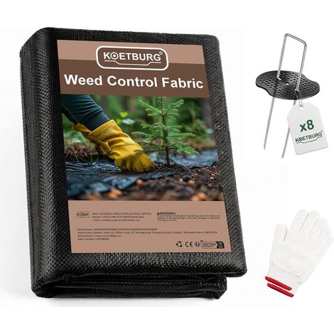 Toile de Paillage Extra Forte 1x10m - Géotextile Jardin Anti Mauvaise Herbe Perméable à l'eau & Indéchirable - Bâche Sol pour Potager & Allée - 8 Piquets de Fixation & Gants Inclus (1/5)