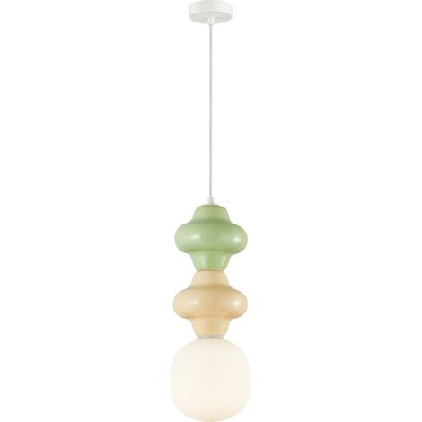 Suspension Art déco céramique jaune/vert Ø18 E14 Italux (1/3)
