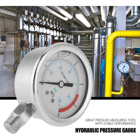 Manomètre pneumatique, hydraulique et d'eau à cadran de 60 mm, 0-60 bar (0-6 MPa), filetage 1/4" NPT.