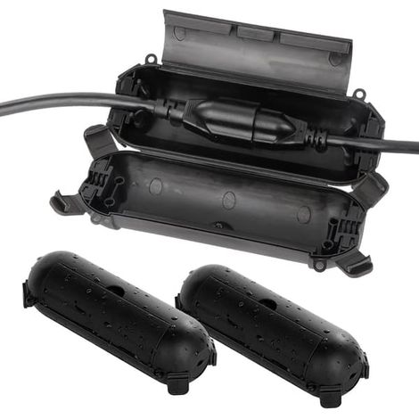 Lot de 2 protections étanches pour rallonges électriques extérieures - boîte de jonction résistante aux intempéries pour prises, connecteurs et outils électriques extérieurs - noir (1/5)