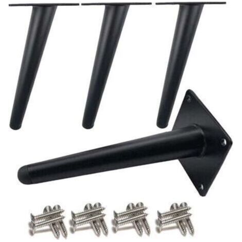 4 pieds de table obliques,Pieds d'armoire en métal,Pieds de meubles de cône,Acier inoxydable,Noir peint 20cm de hauteur,Remplacement silencieux antidérapant pour canapés, Tables et autres pie (1/5)