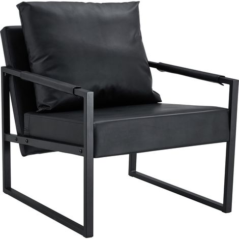 Fauteuil de lecture noir en cuir synthétique avec structure métallique noire (1/5)