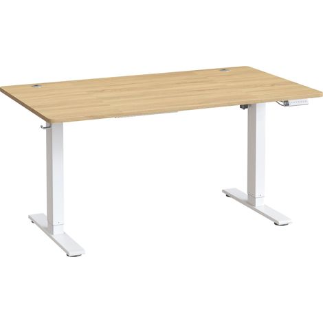 Bureau Assis-debout, Réglable en hauteur, 140 x 80 cm, avec Port USB-C, Fonction Mémoire 3 Hauteurs, Couleur Chêne (1/5)