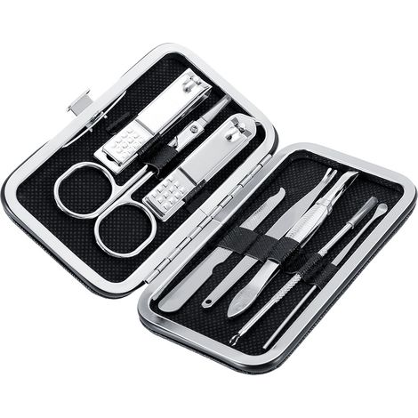 Ensemble de 8 Coupe-Ongles en Acier Inoxydable pour Mains et Pieds (Noir) (1/5)