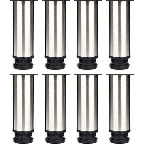 Set of 8 Furniture Legs, Adjustable Kitchen Legs Ø 50 mm/Height 150 mm Round Stainless Steel Metal Sofa Table Legs-LIAIKI (1/5)