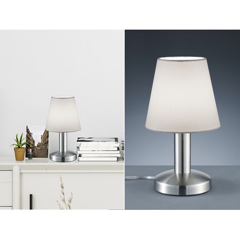 LED Tischlampe mit Stoff Lampenschirm Weiß & Touchfunktion dimmbar, Höhe 24cm (1/5)