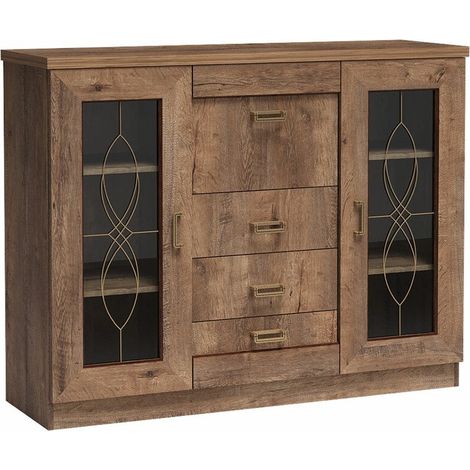 Cómoda Lircava 111, Roble de lefkada, Con cajones y puertas, Número de cajones: 3, 110x140x44cm