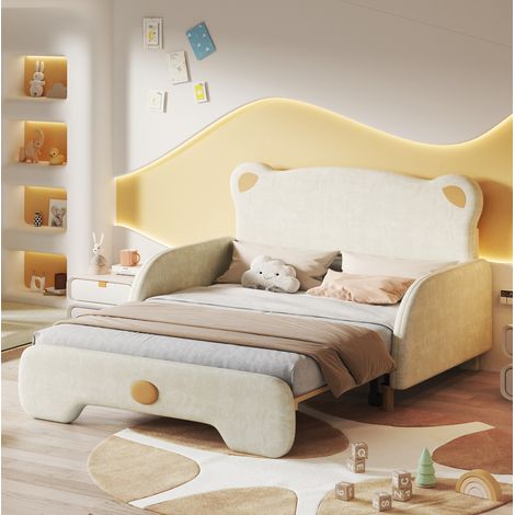 Polsterbett 140x200 mit Ausziehbett Samt Beige OKMYHOME (1/5)