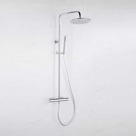 FugaFlow Eccelente Ensemble de douche de tête - thermostatique - douche de tête 25 cm - flexible lisse - douchette à main sur barre - chrome (1/5)