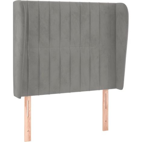 Tête de lit accessoire couchage chambre à coucher meuble avec rebord latéral 103 x 23 x 118/128 cm tissu velours gris clair TDL0205290