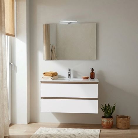 Mobile Bagno Sospeso 90Cm Rovere Well E Bianco Budapest (1/5)