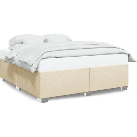 Lit double Lit adulte Cadre de lit sans matelas crème 180x200 cm tissu (1/5)
