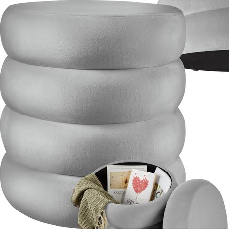 Tectake – Tabouret rembourré velours gris – Couvercle amovible pour rangement – Dimensions 42x47 cm – Capacité 120 kg – Base MDF stable