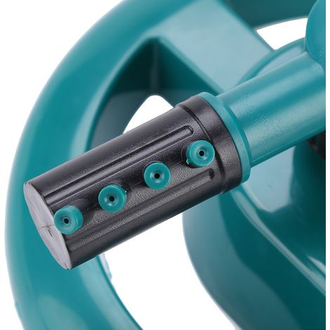 Aspersor rotatorio para riego de jardín, ABS, rotación de 360°, 3 boquillas, altura 2,5–3 m, diámetro 4–5 m, azul/verde (1/5)
