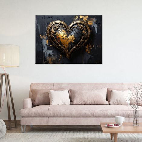 Wandbild 3D-Herz Liebe schwarz und gold 90x60 (1/4)
