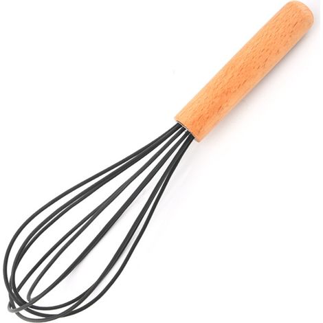 Fouet en silicone avec manche en bois - Idéal pour la pâte à crêpes, les œufs et les blancs d'œufs, les préparations pour gâteaux et le mélange. (1/5)