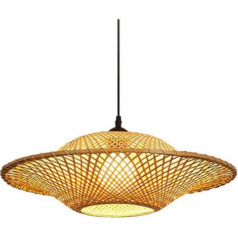 Suspension en forme de soucoupe tressée à la main zen luminaire 50 cm suspension en bambou naturel pour île dans la cuisine, salle à manger, chambre à coucher (1/5)