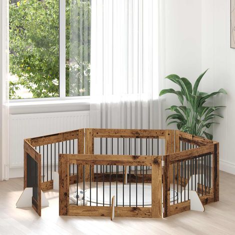 Puerta de perro con soportes 6 pcs Madera envejecida