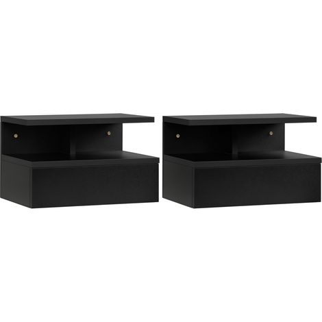 Set di 2 comodini neri sospesi 35x32x22,5 cm con cassetto e ripiano, da montare a parete per camera da letto, soggiorno, salvaspazio