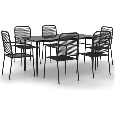 Ensemble à manger de jardin 7 pcs  Mobilier de jardin Noir Corde de coton et acier (1/5)