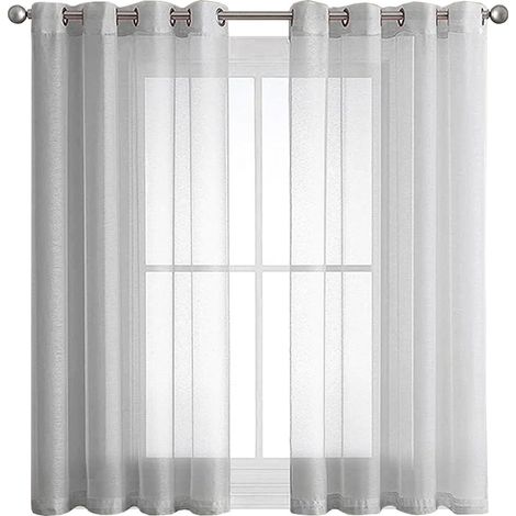 Sinbinta – Lot de 2 rideaux voilage blanc à œillets 140 x 225 cm – 100 % polyester léger – Effet lin pour filtration de lumière – Décoration moderne