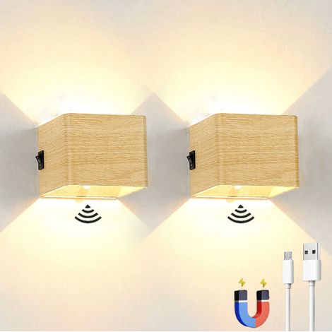 Lot de 2 appliques murales LED rechargeables avec détecteur de mouvement, lampe murale magnétique sans fil, 2 modes d'éclairage (1/5)