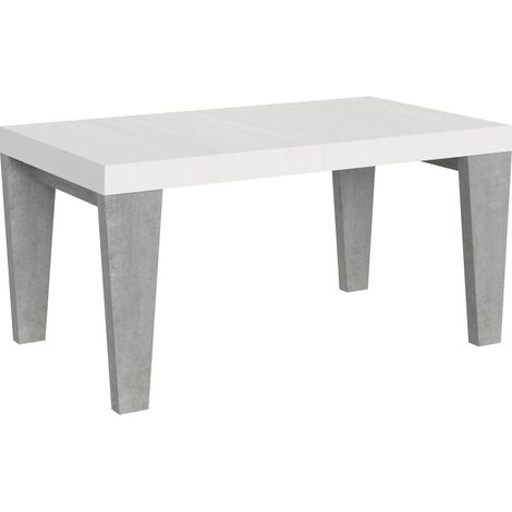 Table extensible blanche et pieds gris béton 6 à 20 places Kristo 160 à 420cm-Support 4 pieds (1/5)