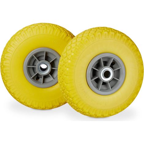 Roue de Diable, 2X Roue de brouette Caoutchouc, 3.00-4", 260 x 85 mm, pour axe de 20 mm, Jaune-Gris (1/5)