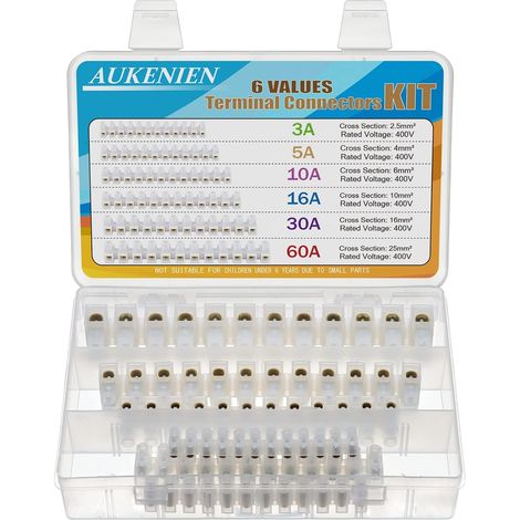 6 Valeurs Blocs de Jonction Électriques Kit 3A 5A 10A 15A 30A 60A Bornes a Vis Double Rangée Barrière Électrique Connecteur Rapide à 12 Borniers 3 5 10 15 30 60 A Borne Blanche (1/5)