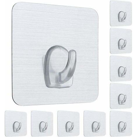 10 Stück Nano-Klebehaken, starke Klebehaken aus Kunststoff, wiederverwendbare, nagelfreie Wandhaken, abwaschbar, fleckenabweisende quadratische Haken für Schlafzimmer, Badezimmer, Küche, Wandtür (1/5)