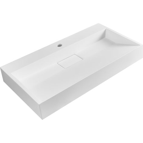 Lavabo suspendido de pared clásico rectangular fundición mineral acabado mate 80 x 46 cm blanco Quenko