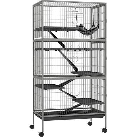 Cage pour rongeurs multifonction 4 plateformes 3 rampes 4 portes dim. 80L x 52l x 159H cm acier gris argenté noir