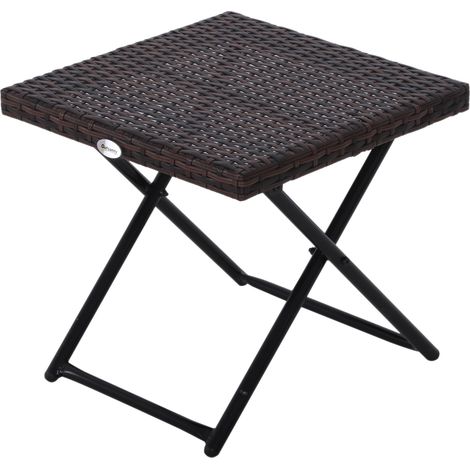Outsunny – Table basse pliable de jardin carrée – Résine tressée imitation rotin – Acier robuste – 40x40x40cm – Marron – Usage extérieur