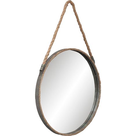 Grand Miroir Rond Suspendu Style Industriel en Fer et Bois Gris Ø 47 x 3 cm - PANGIVO (1/3)