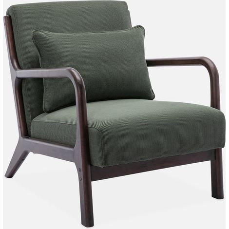 Sillón escandinavo de pana y madera de hevea (1/5)