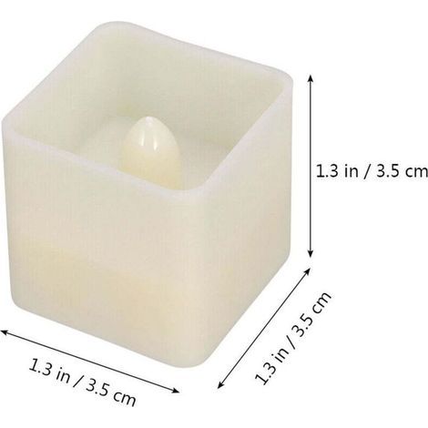 12 lampes bougies carrées à effet bougie, bougies chauffe-plat électroniques sans flamme, décorations de fête, maison, bar, café - Paillettes jaunes (blanc) (1/3)